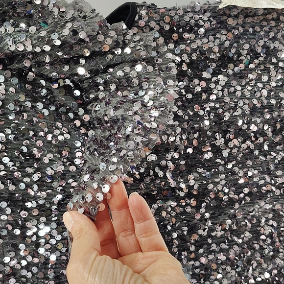 Altar'd State Pullover Blouse Size XS Gunmetal Gray Sequin Top Flutter Sleeve - Picture 4 of 10